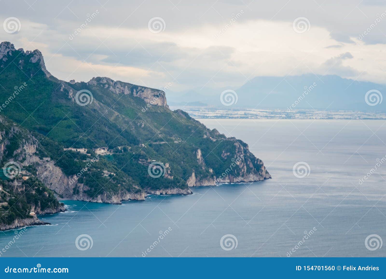 coastal view seen from the terrace of infinity or terrazza dell`infinito, villa cimbrone, ravello village, amalfi coast of italy