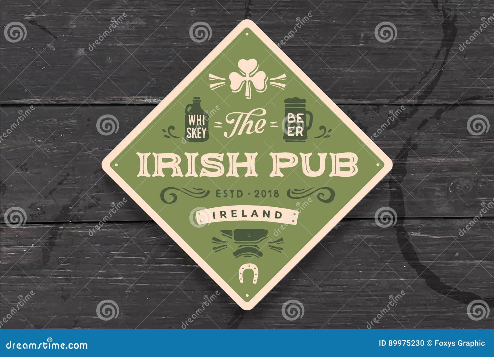 coaster for irish pub. vintage drawing for bar, pub