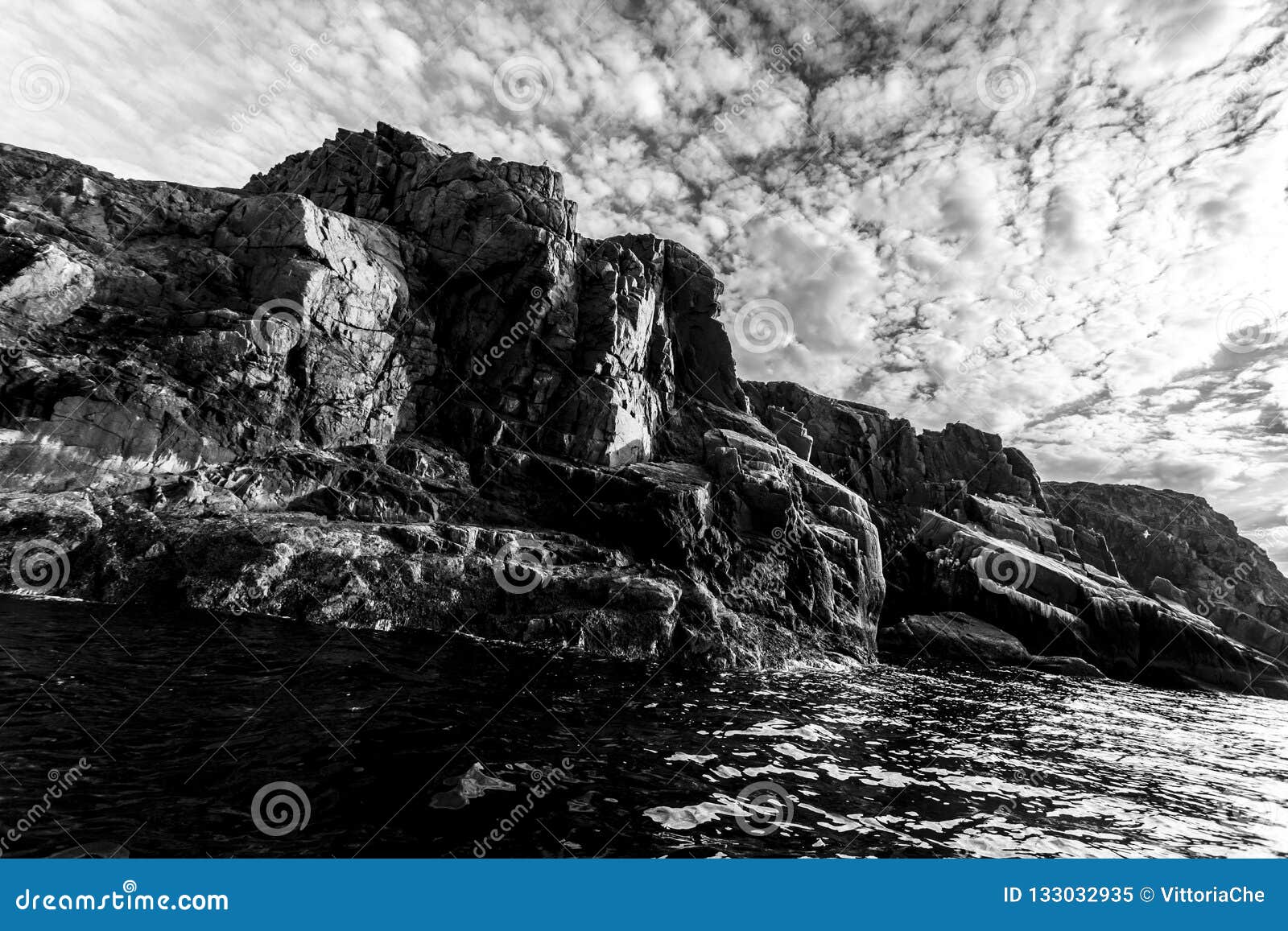 Coastline of Barents Sea in Northern Polar Summer. Black and White ...