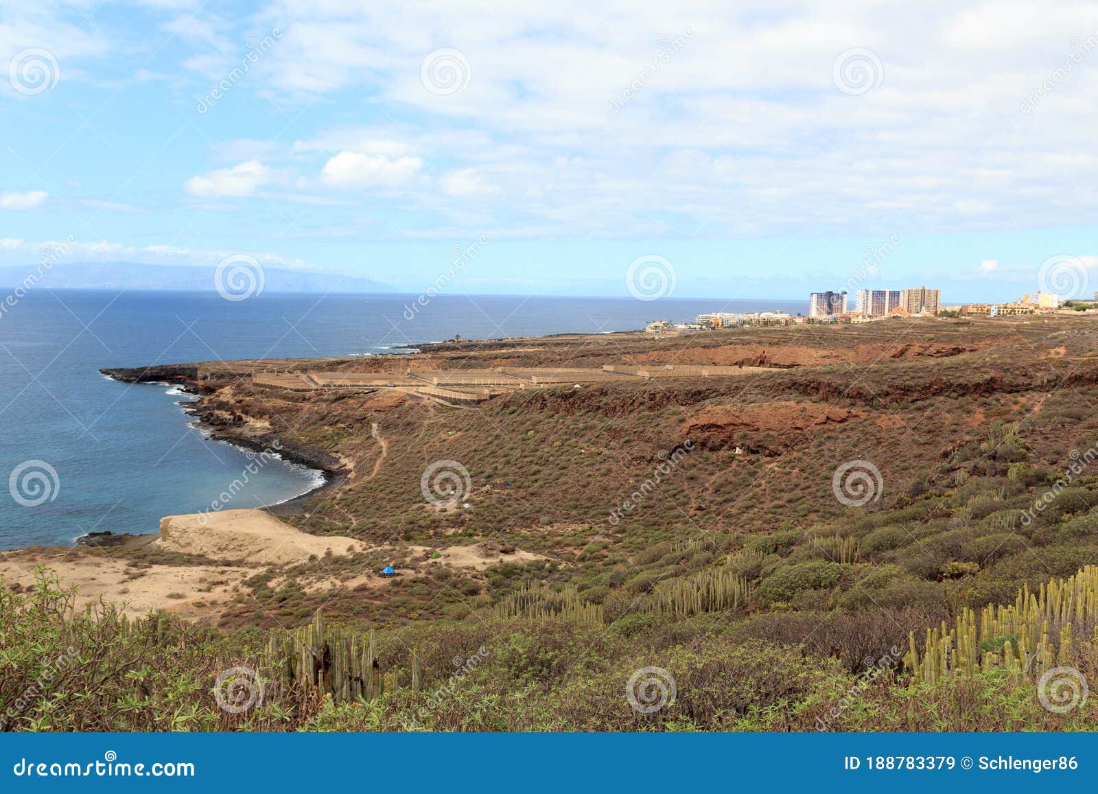 coastline with cliffs at beach playa de diego hernandez on canary island tenerife, spain