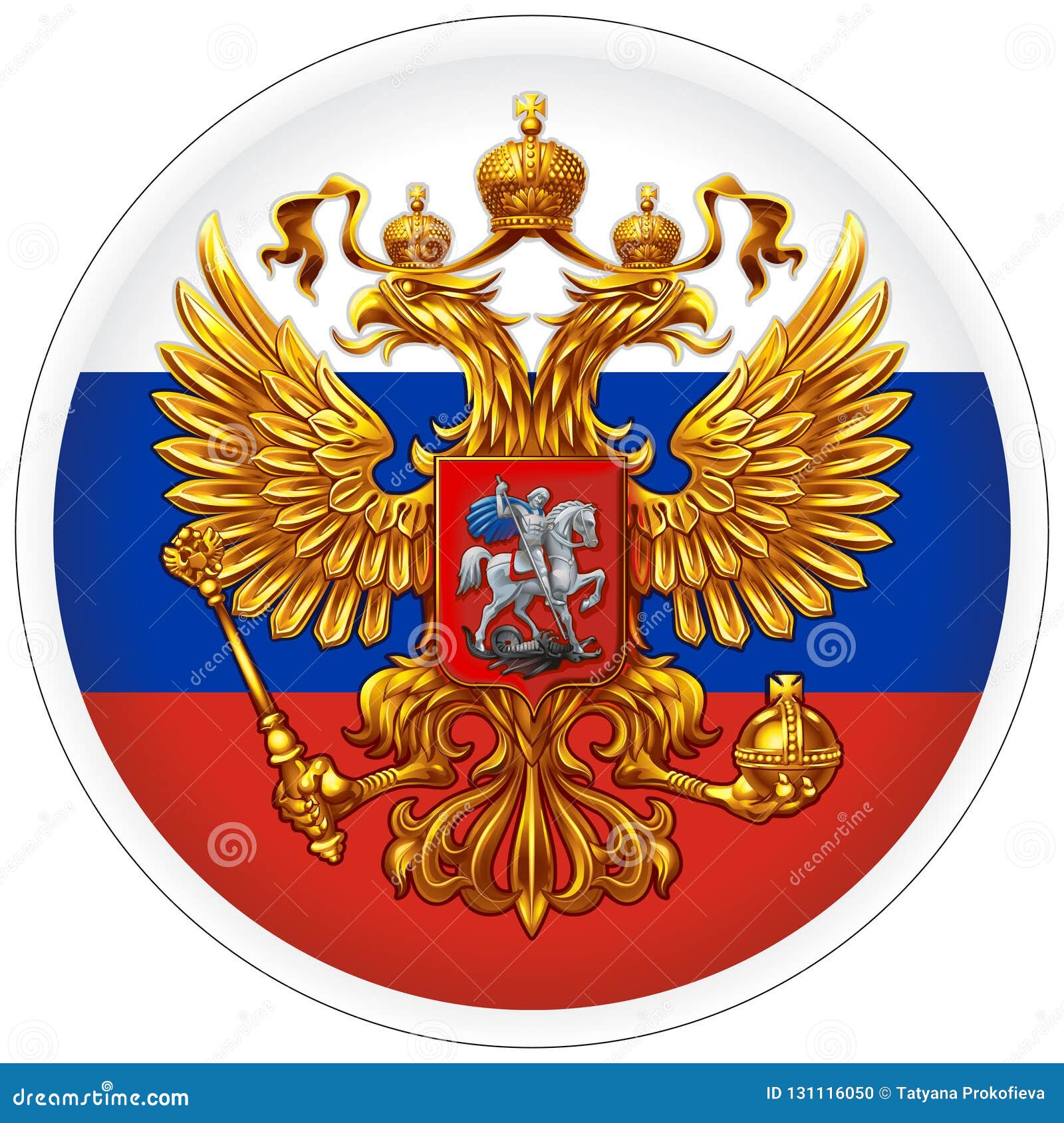 The Coat of Arms of the Russian Federation Against the Background of the  Flag in the Form of a Round Sticker. Stock Vector - Illustration of  sticker, heraldry: 131116050