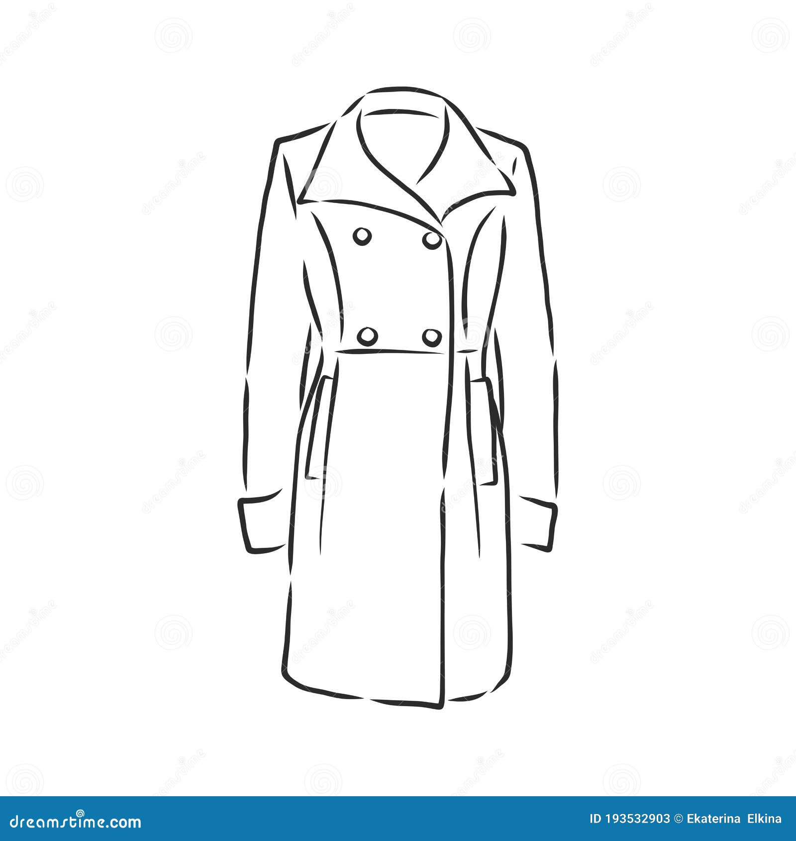 Coat Female with Long Sleeves and Pockets. Vector. Coat, Vector Sketch ...