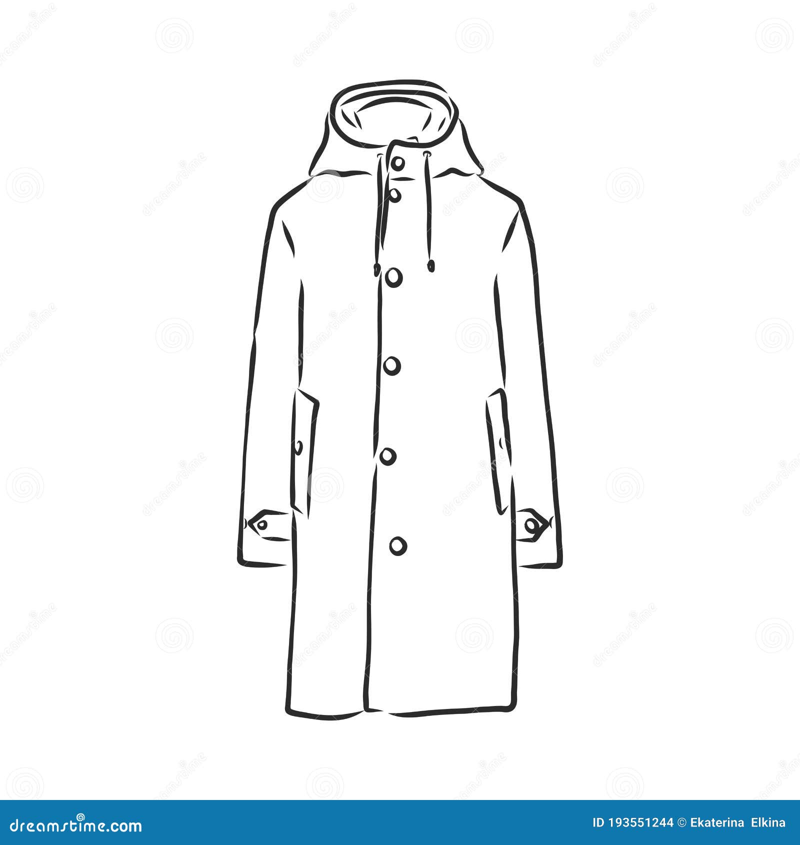 Coat Female with Long Sleeves and Pockets. Vector. Coat, Vector Sketch ...