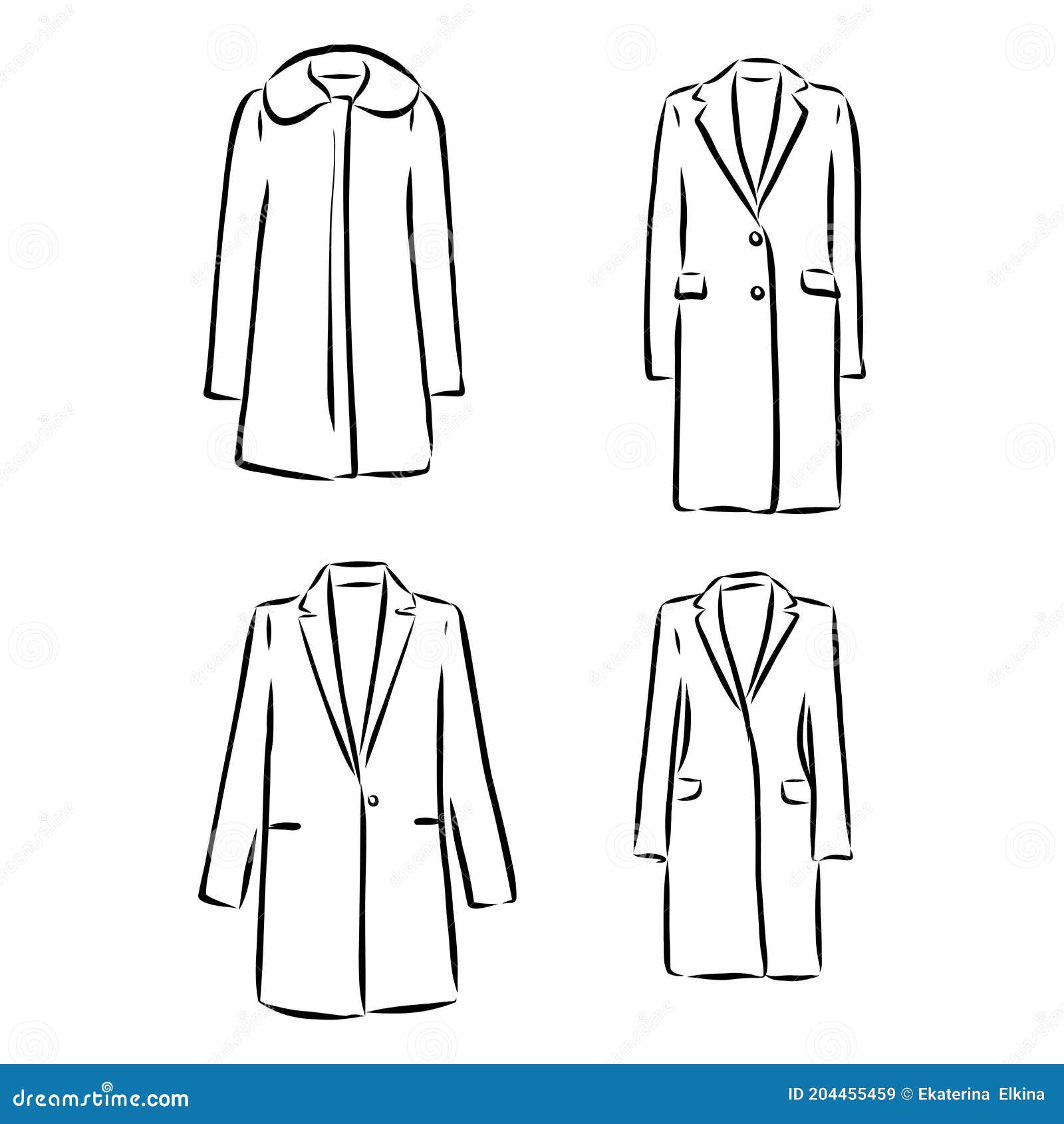 Coat Female with Long Sleeves and Pockets. Vector. Coat, Vector Sketch ...