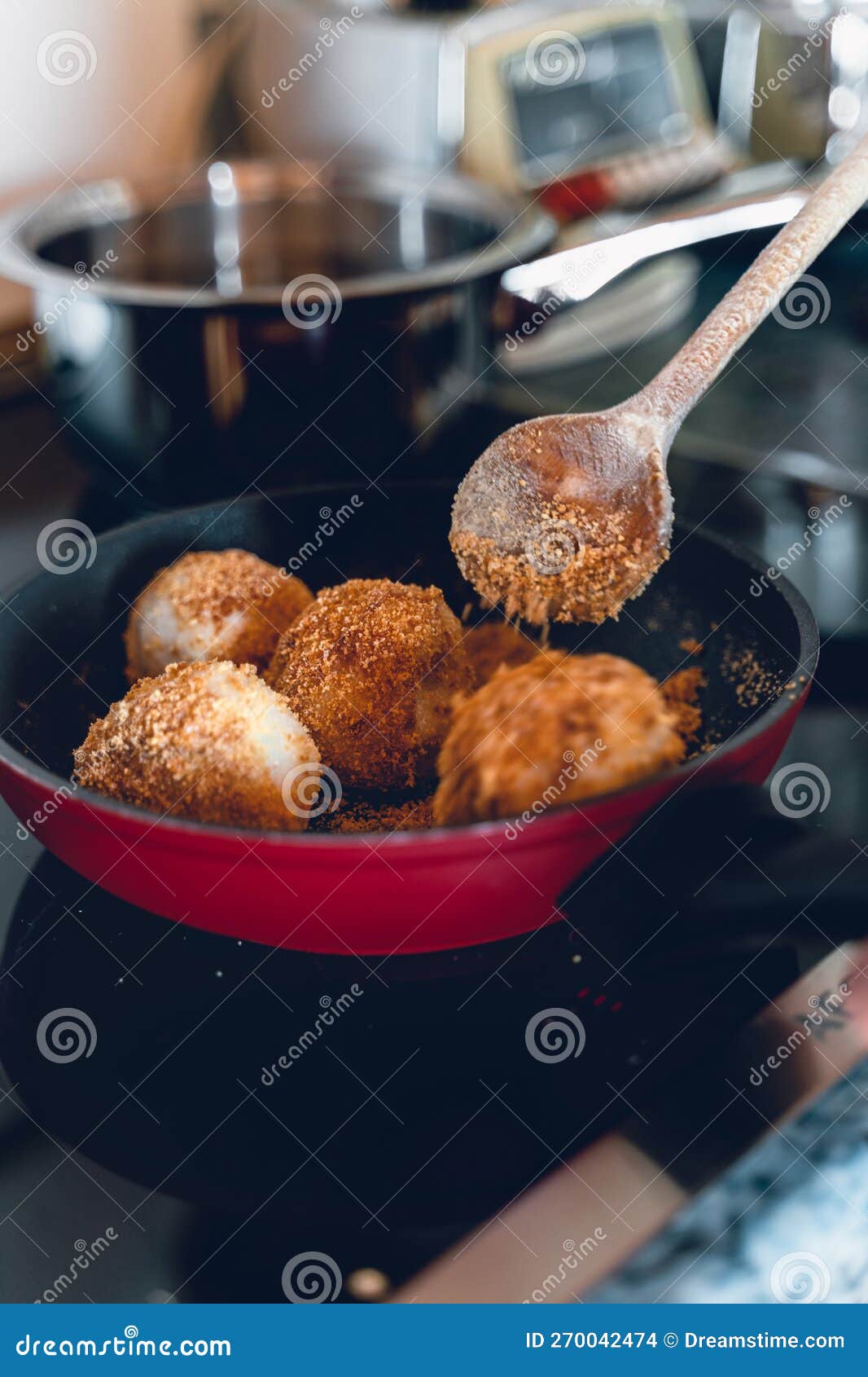 Coating Dumplings with Bread Crumbs Stock Photo Image of austrian, oven 270042474