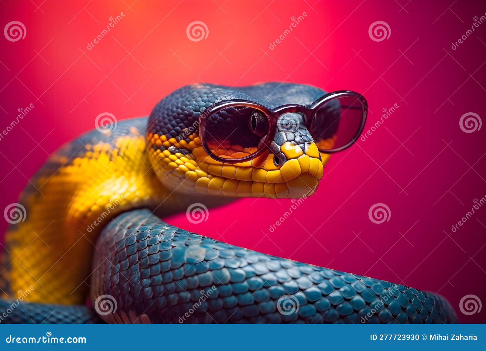 Cobra engraçada usando óculos escuros
