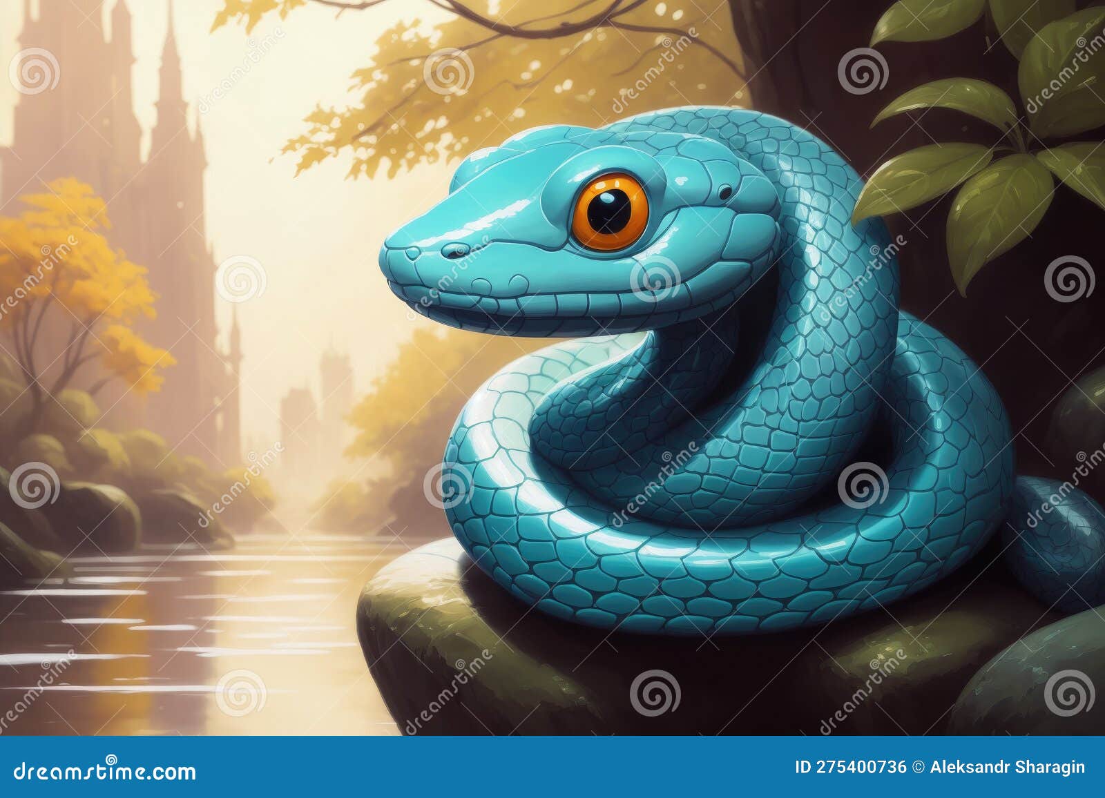 Desenho De Arte Vetorial Ilustração Fofa Cobra Com Olhos Redondos