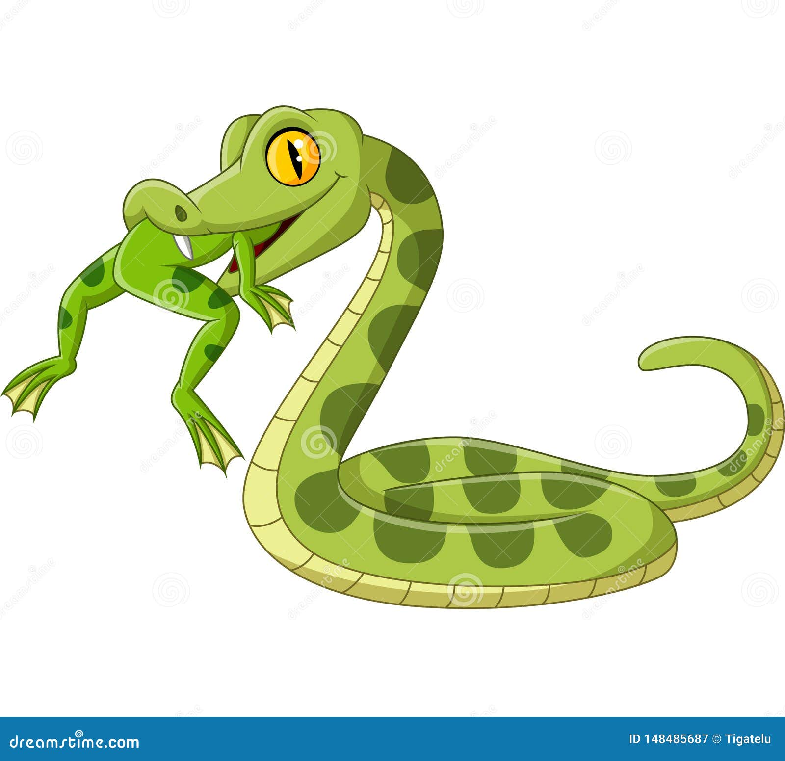 Ilustração dos desenhos animados de cobra verde bonito