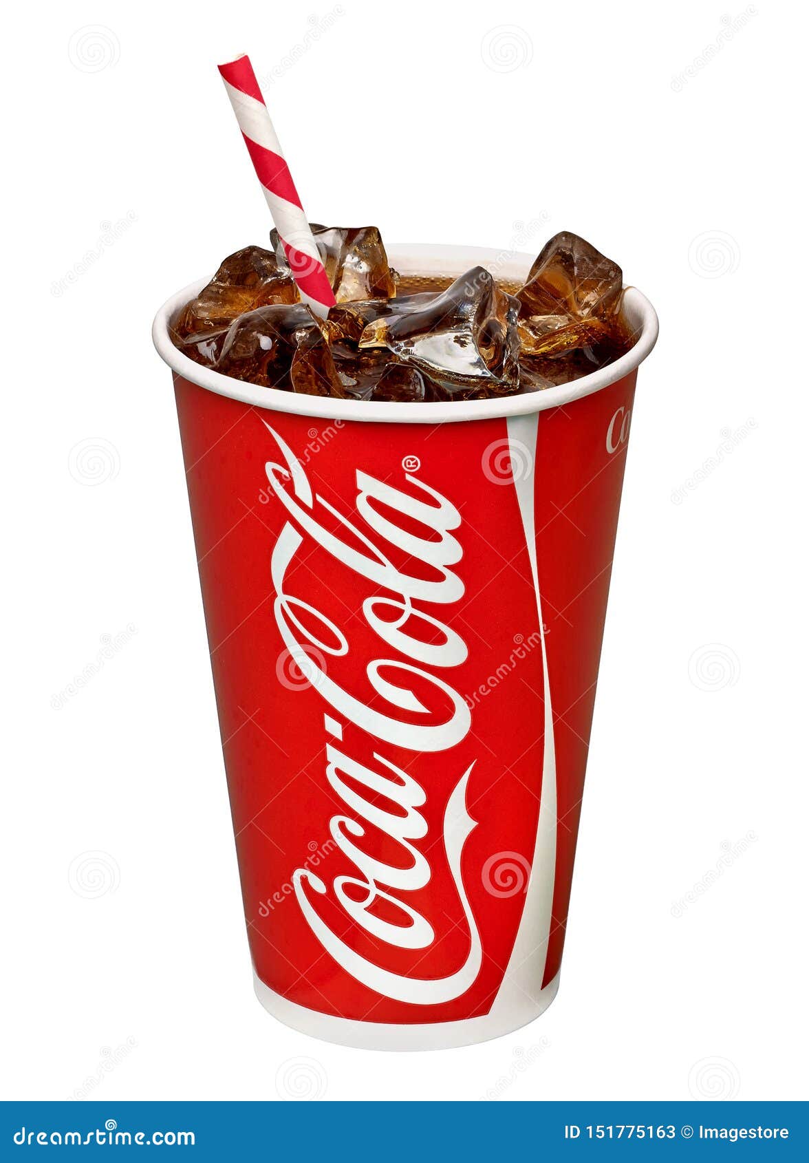 Coca Cola in Disposable Paper Cup with Ice Cubes Editorial Stock Photo