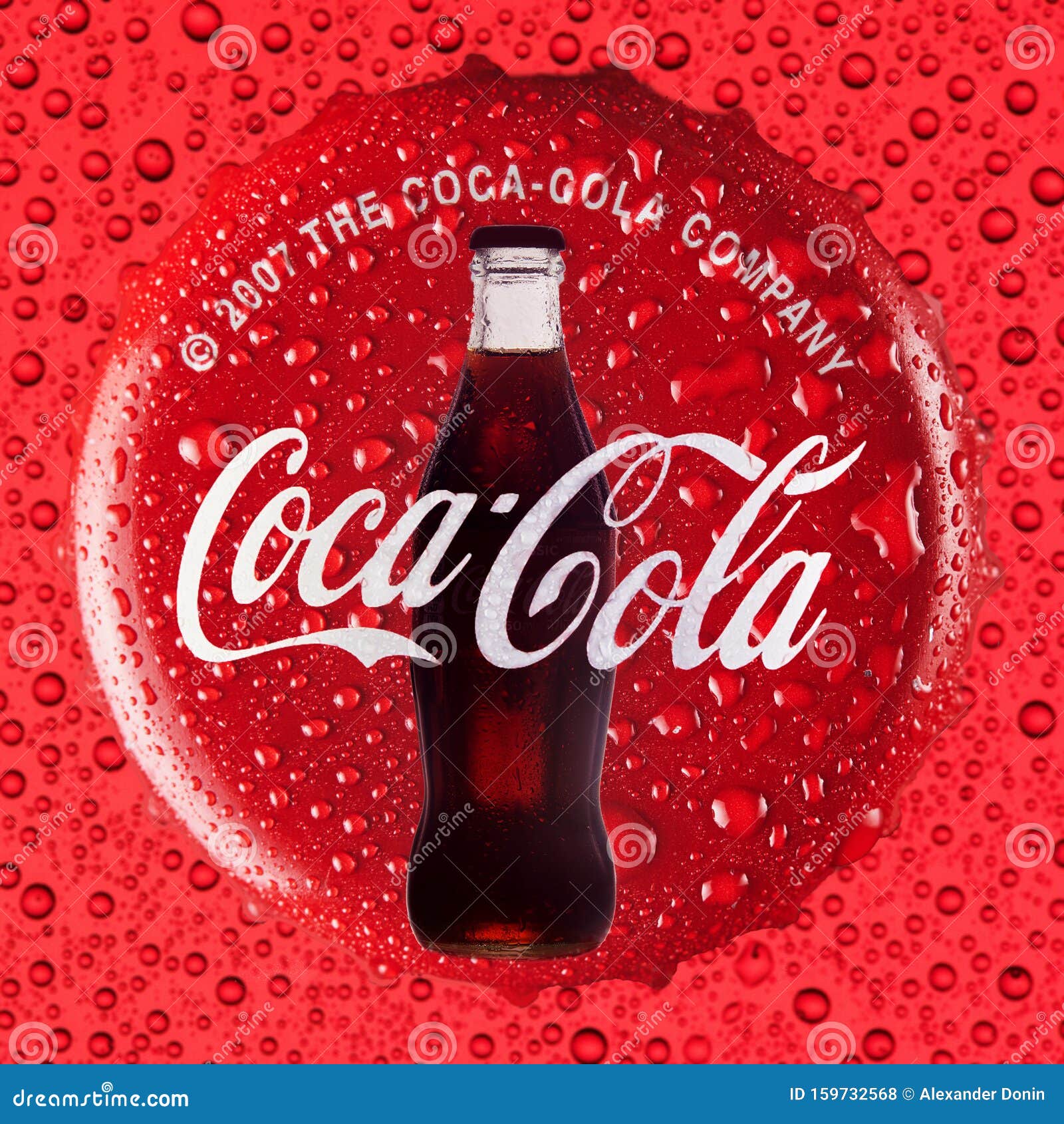 Coca Cola Drink Concept on a Red Background with a Cap and a Bottle with  Drops Editorial Stock Photo - Image of corporation, concept: 159732568