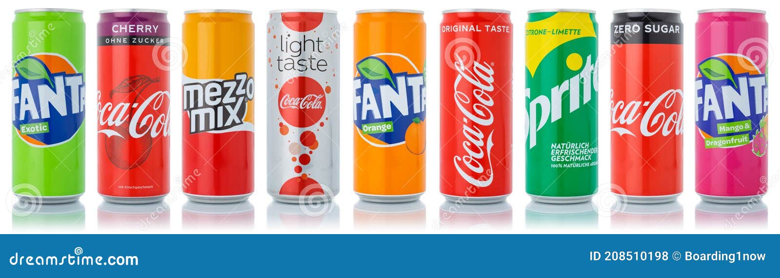 Coca Cola Coca-Cola Fanta Sprite Products Lemonade Soft in Cans in a Row Isolated a White Editorial Stock Photo - Image of group, company: 208510198