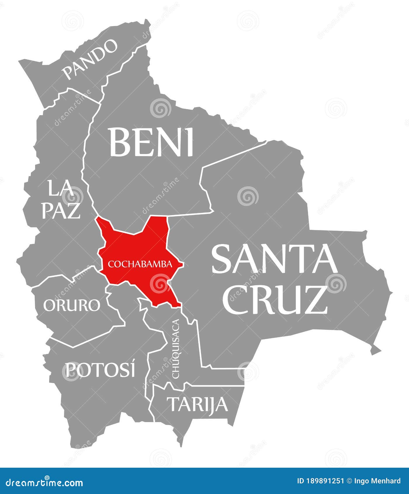 cochabamba red highlighted in map of bolivia