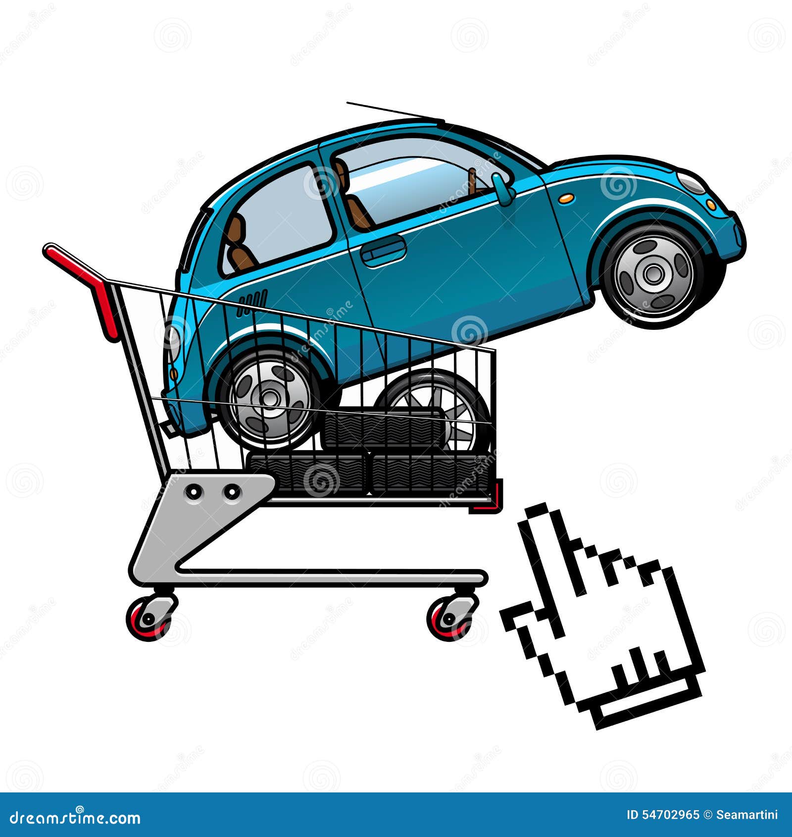 Coche Y Neumáticos En Un Carro De La Compra Ilustración del Vector