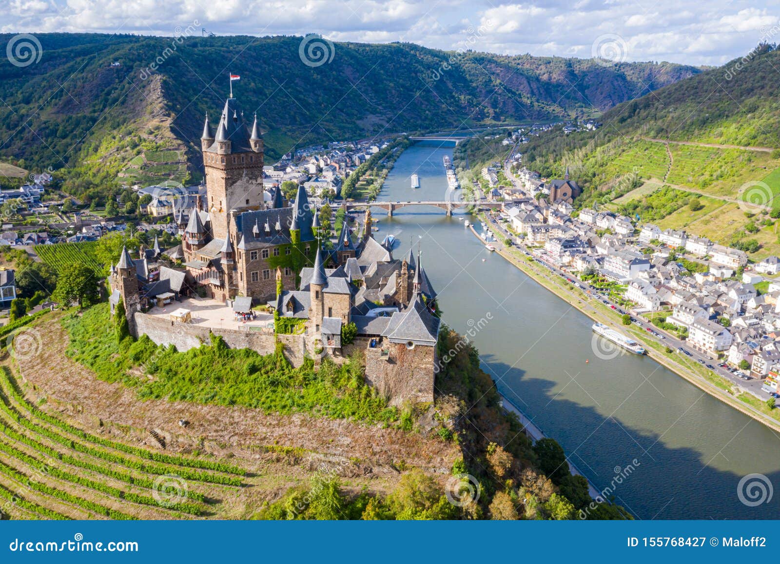 cochem imperial castle, reichsburg cochem, gothic revival style, cochem town, moselle river, rhineland-palatinate, germany.