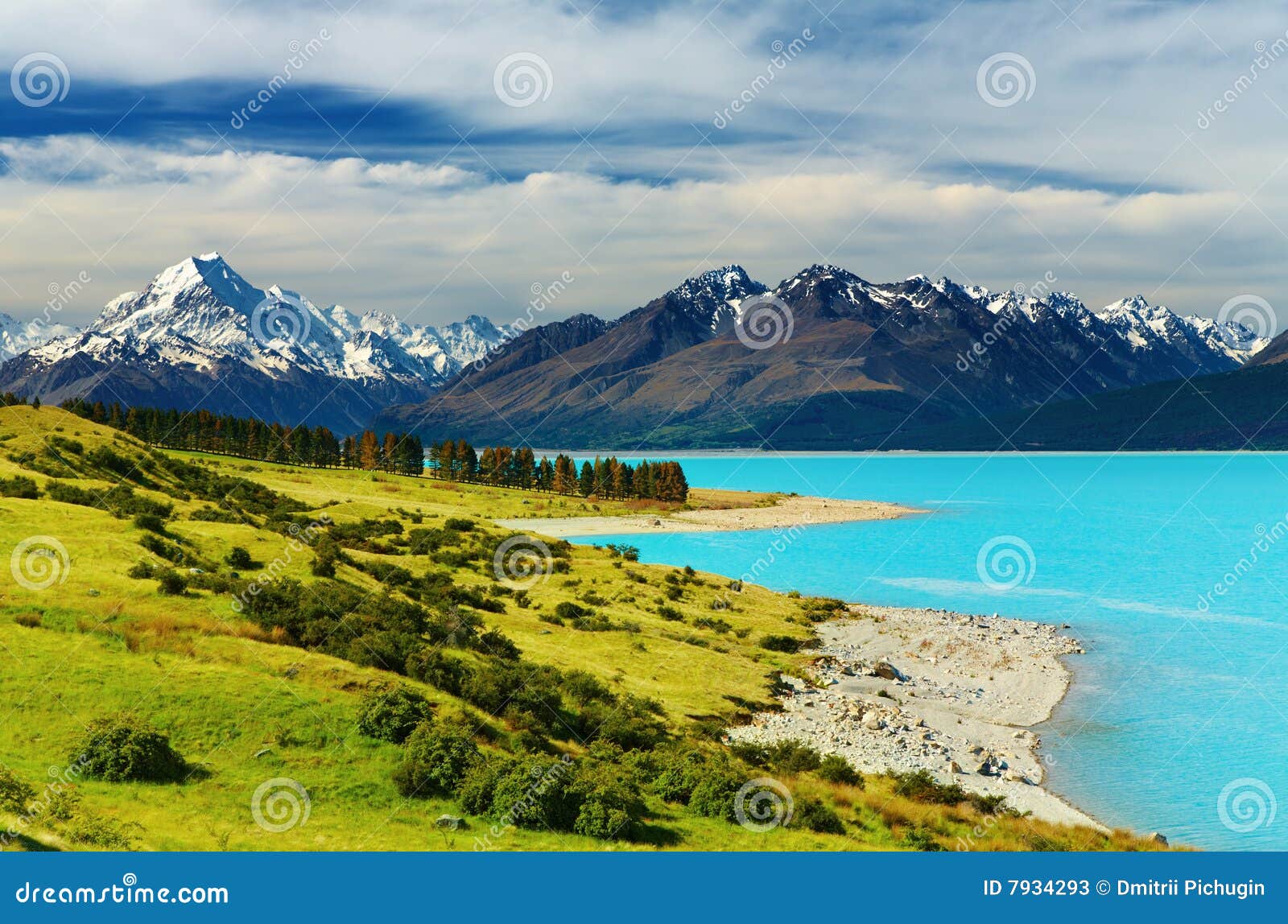 Cocinero del montaje. Cocinero y lago Pukaki, Nueva Zelandia del montaje