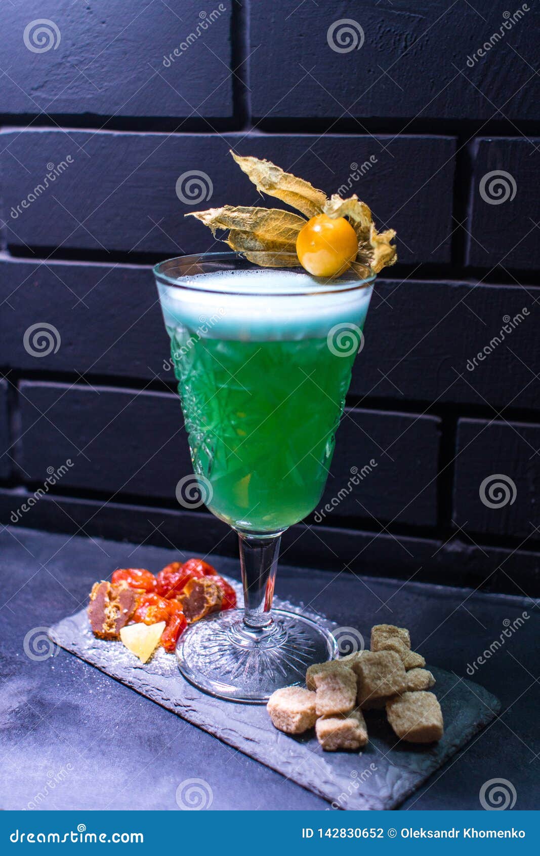 Cocktail Against the Black Brick Wall Stock Photo Image of brick