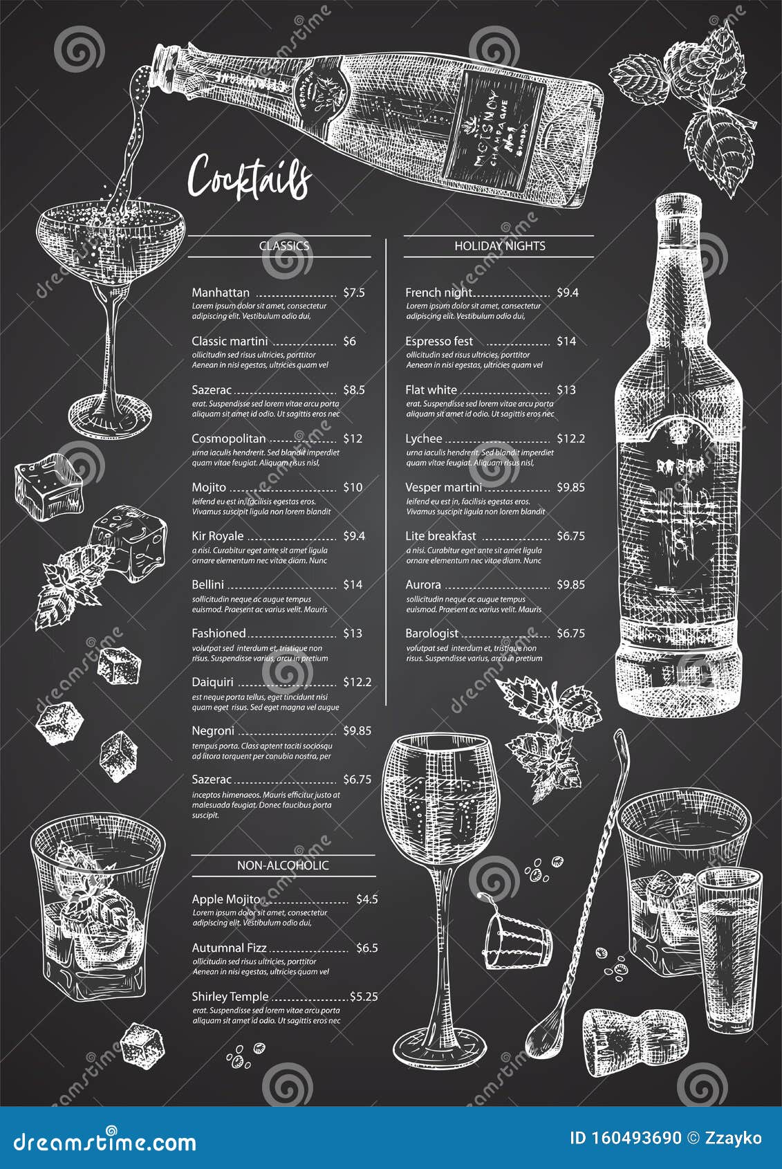 Cocktail Bar Menu Design Template Set in Retro Style Isolated on on Black  Chalckboard Background. Hand Drawn Glass and Stock Vector - Illustration of  restaurant, explosion: 160493690