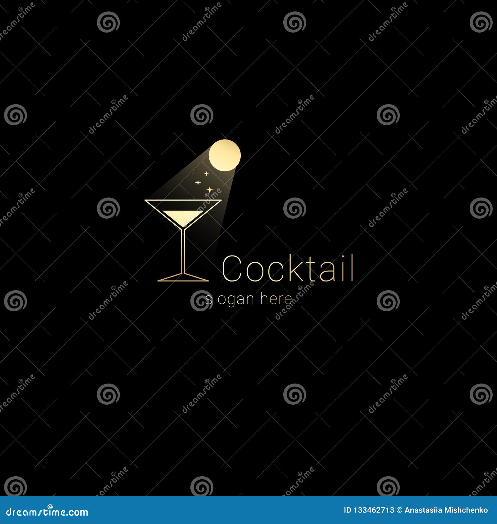 Cocktail Club Night Bar Logo Concept.Moon Light Streams in Cocktail ...