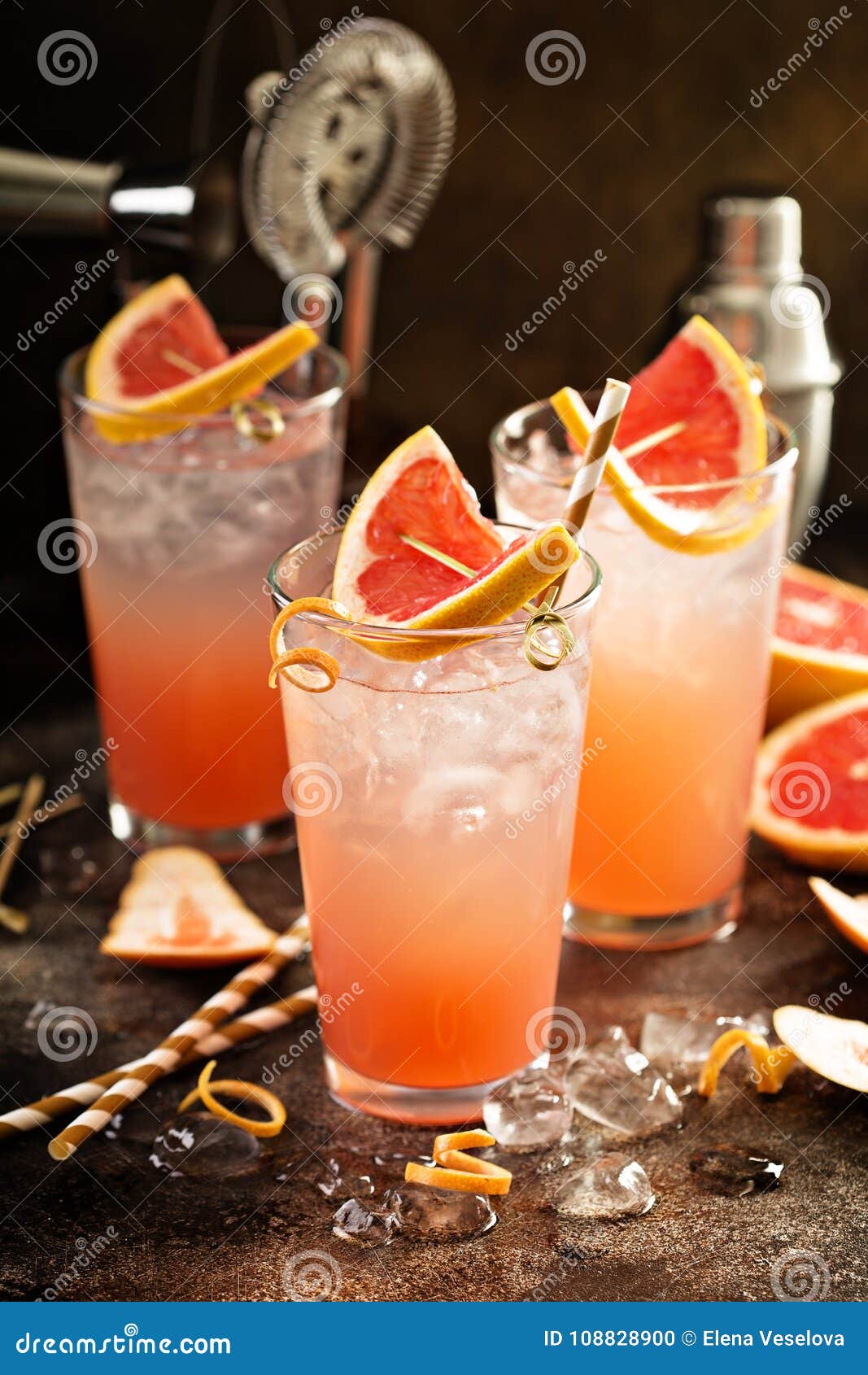Cocktail Del Pompelmo in Vetri Alti Fotografia Stock Immagine di