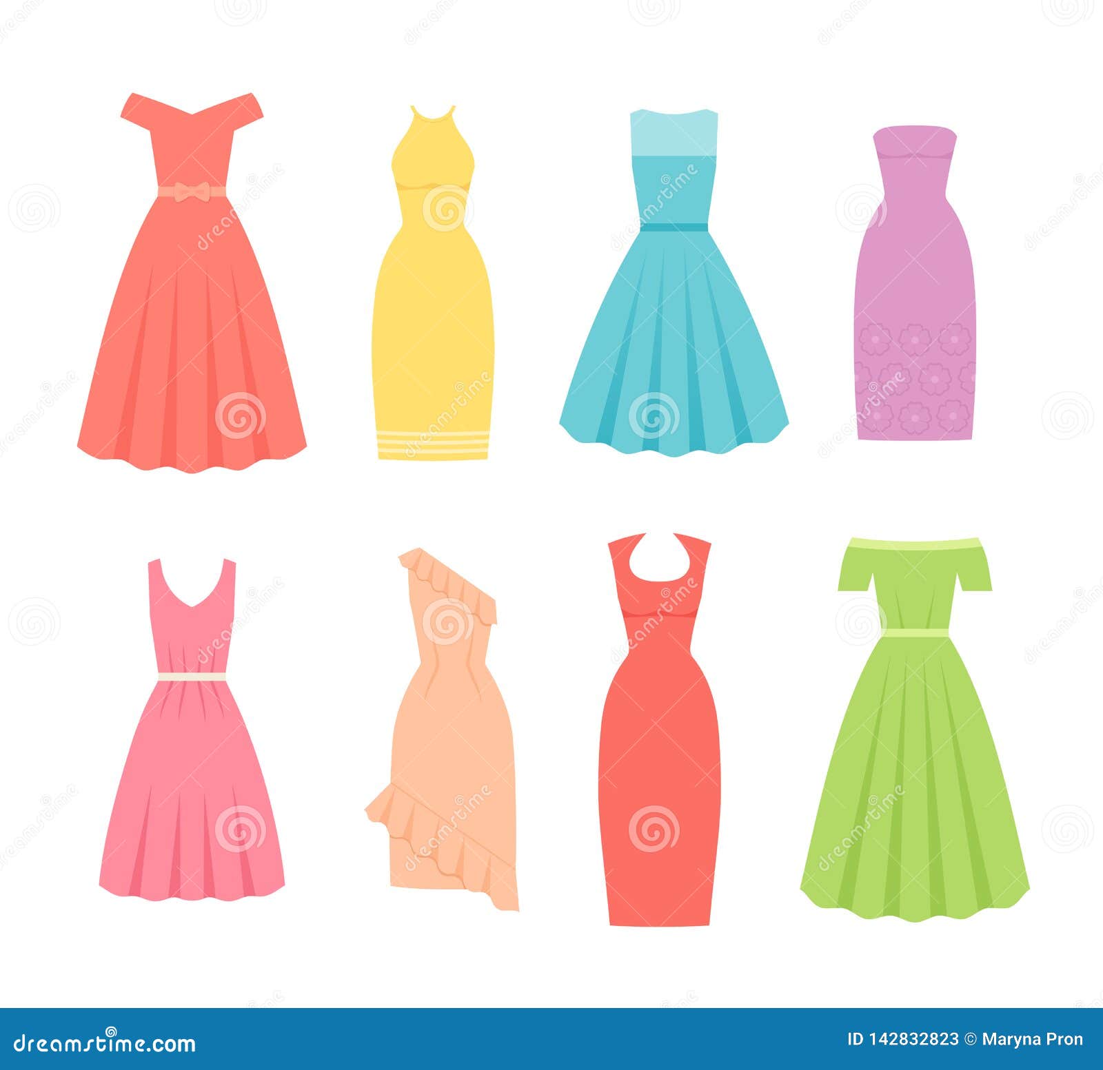 Cocktail Dresses for Women. Vector Illustration. Female Textile, Flat ...