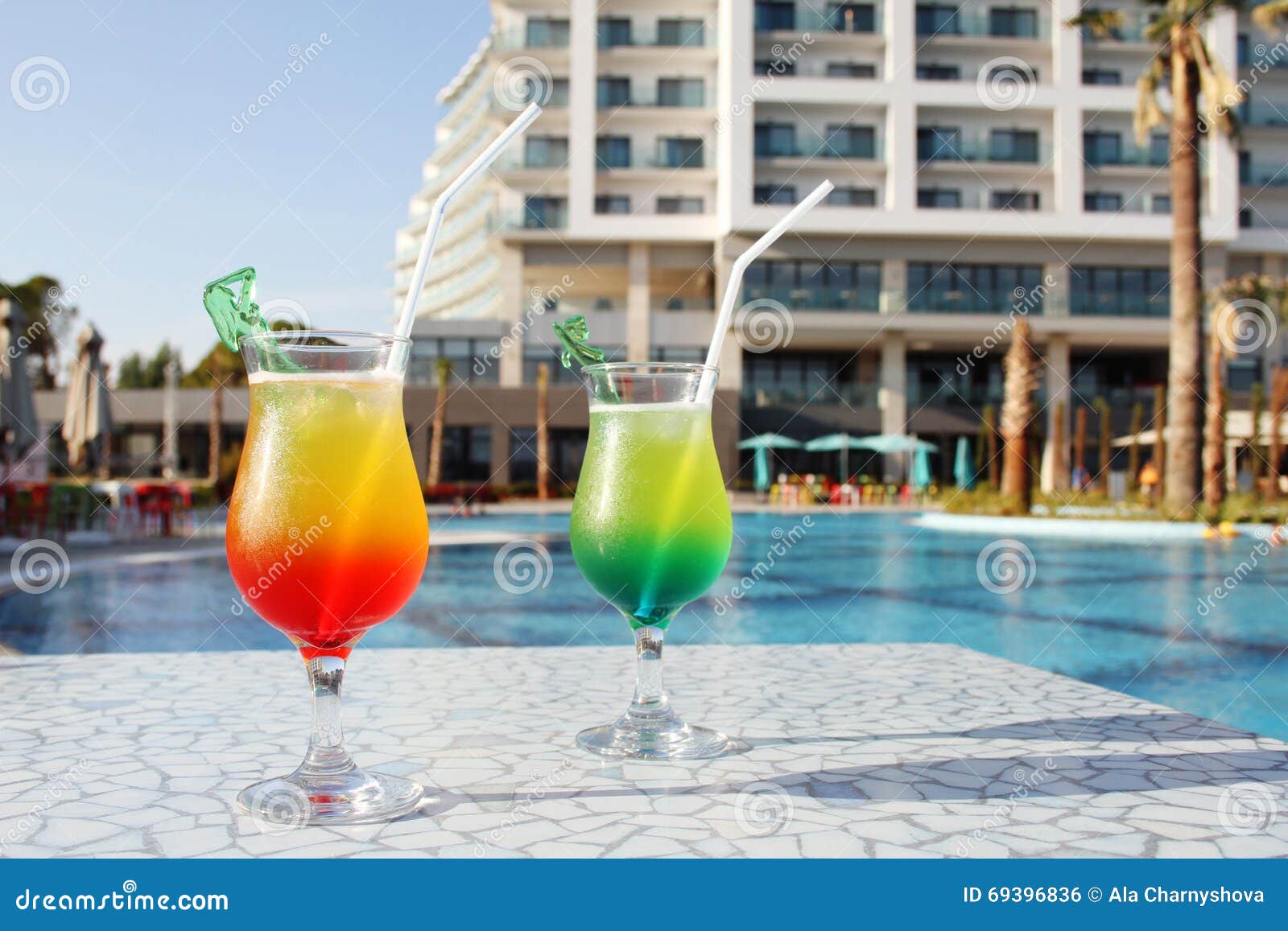 Cocktail Drinks Poolside stock photo. Image of climate 69396836