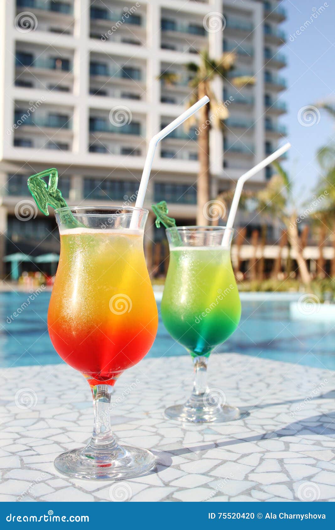 Cocktail Drinks Poolside stock photo. Image of drinking 75520420