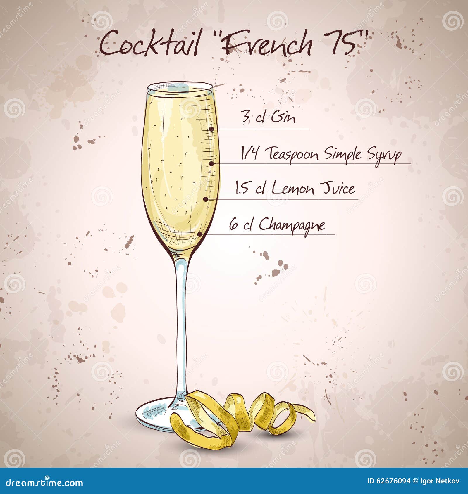 Cocktail French 75 stock vector. Illustration of cold - 62676094
