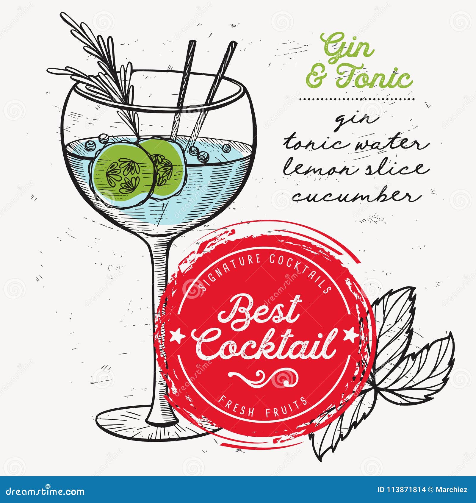 cocktail gin and tonic, drink flyer for bar.
