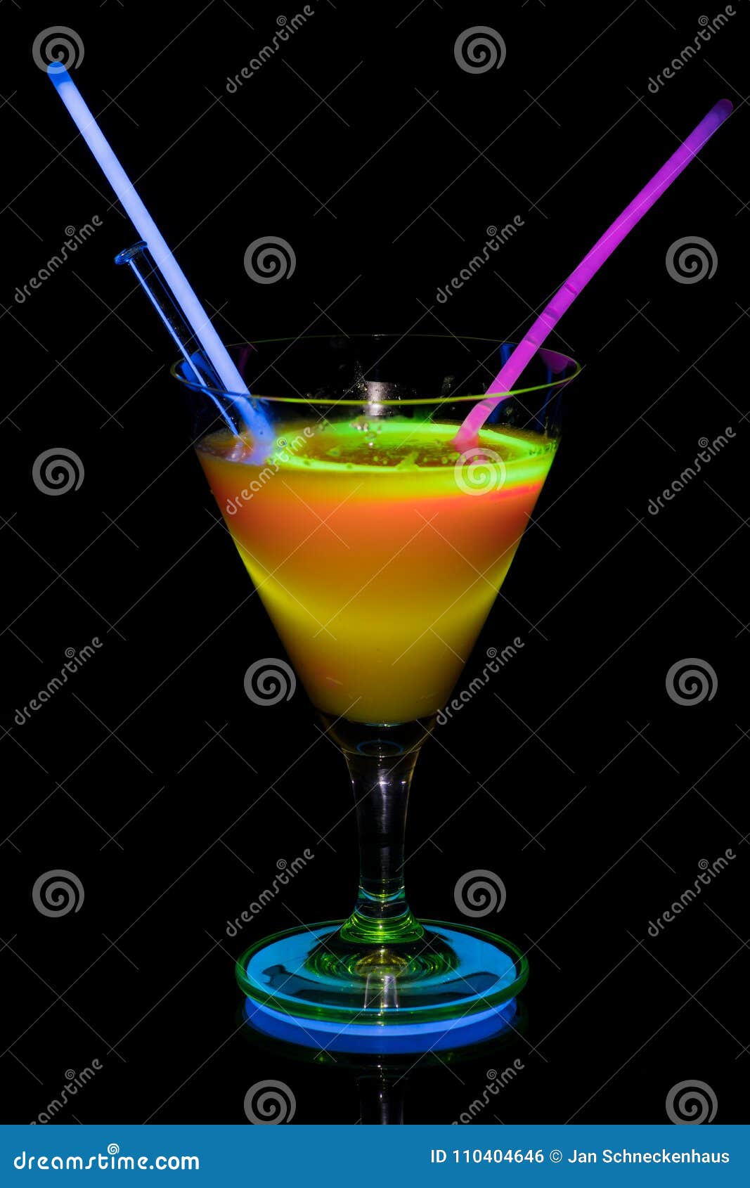 Cocktail Glass With Neon Light. Stock Photo - Image of