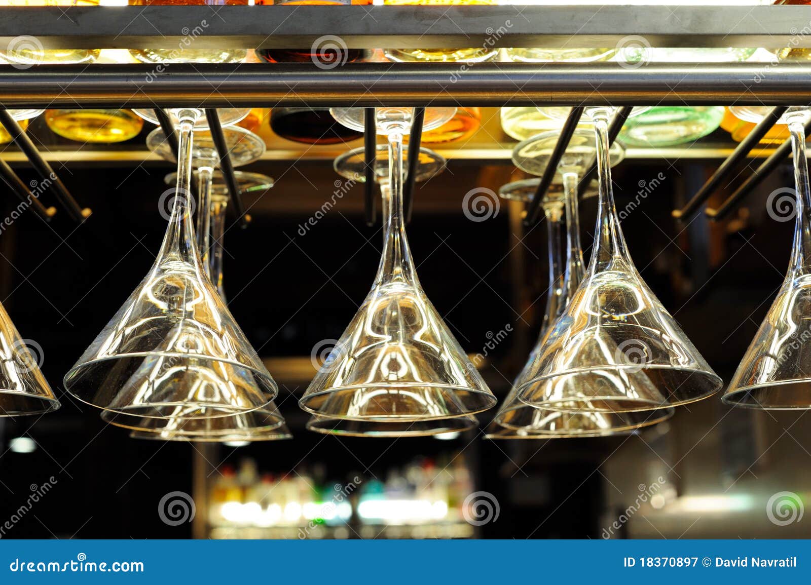 Cocktail Glasses Hanging Above the Bar Stock Image Image of detail