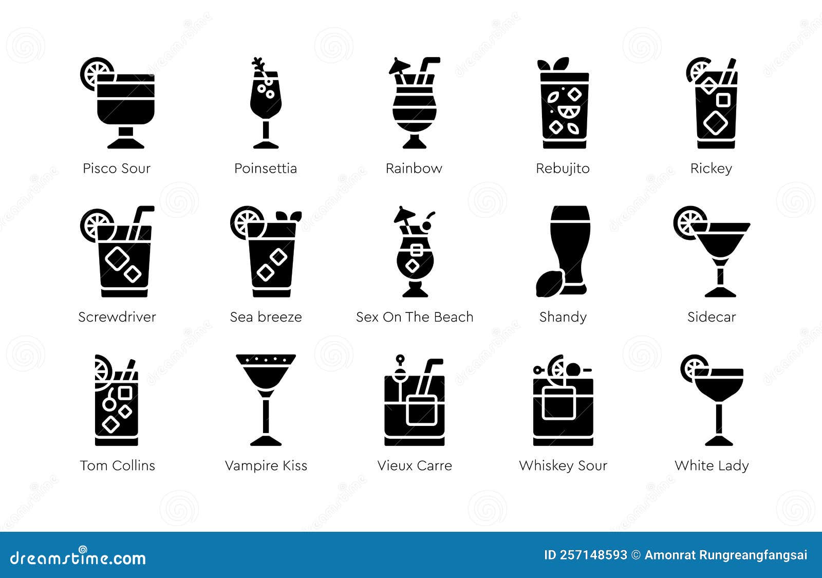 Cocktail Icon Set 5, Alcoholic Mixed Drink Vector Stock Vector