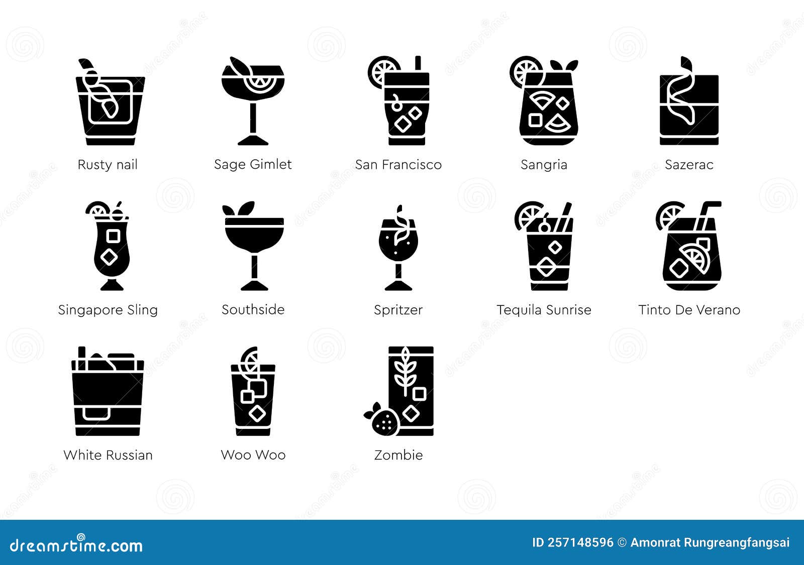 Cocktail Icon Set 6, Alcoholic Mixed Drink Vector Stock Vector