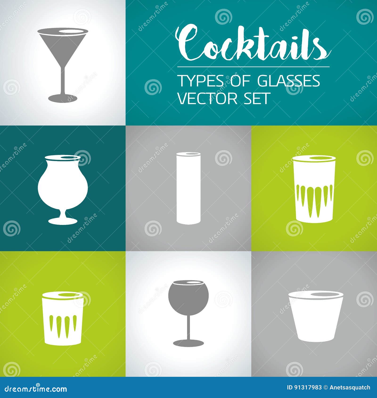 Bar Glasses Vector Icons Set. Vector Types Of Barware Glasses