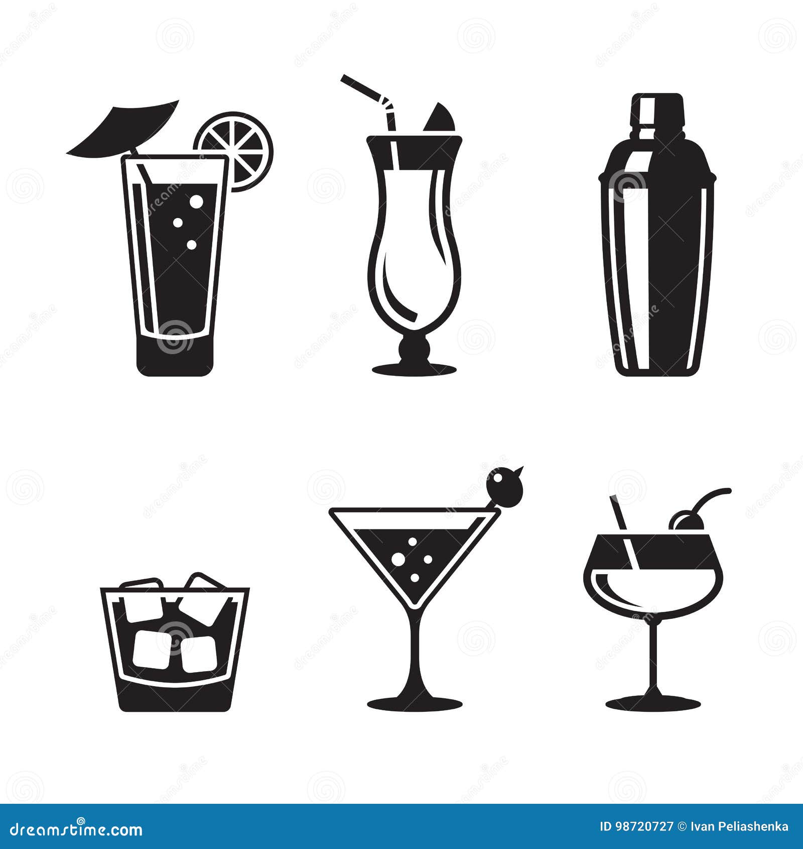 Cocktail icons set stock illustration. Illustration of beach 98720727