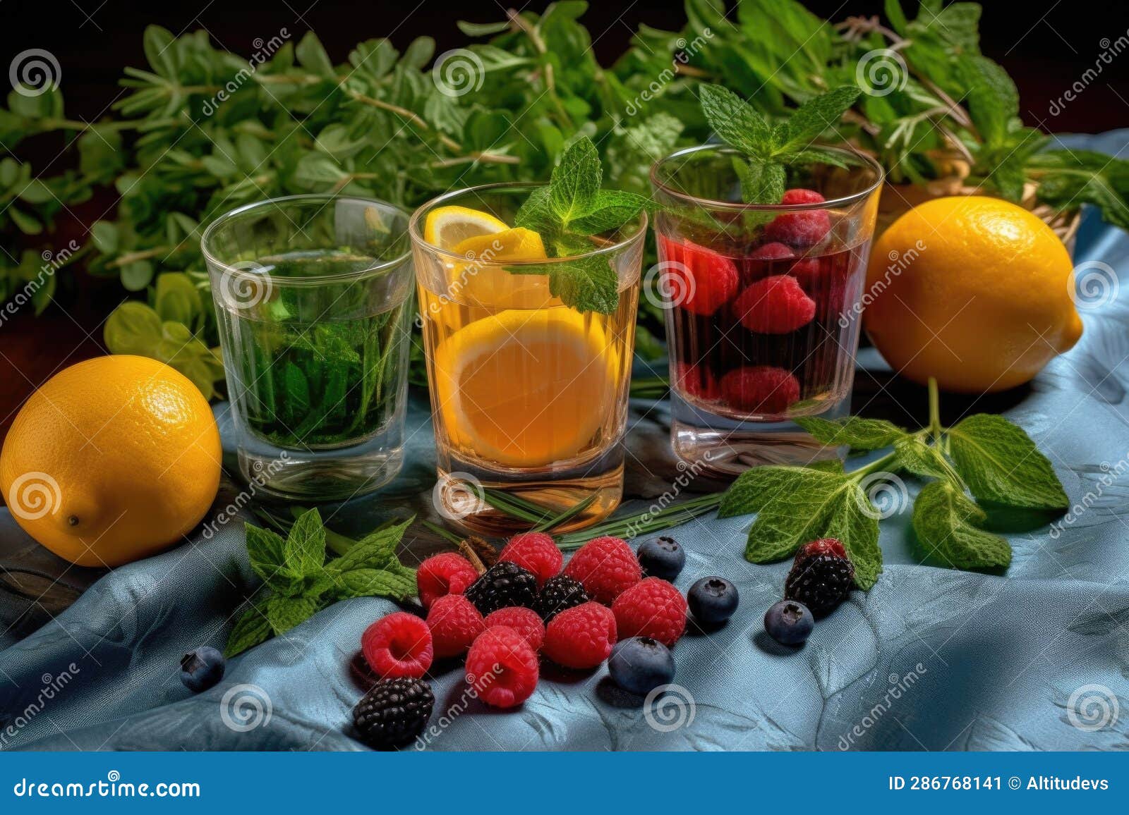 Cocktail Ingredients Fresh Herbs and Fruit Slices Stock Image Image