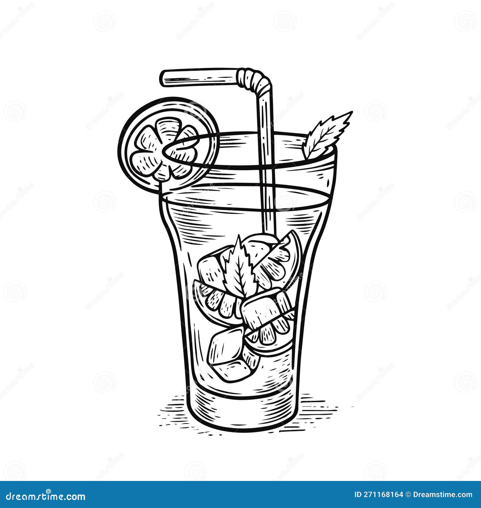 Cocktail Outline Style Vintage Vector Art Illustration Isolated on ...