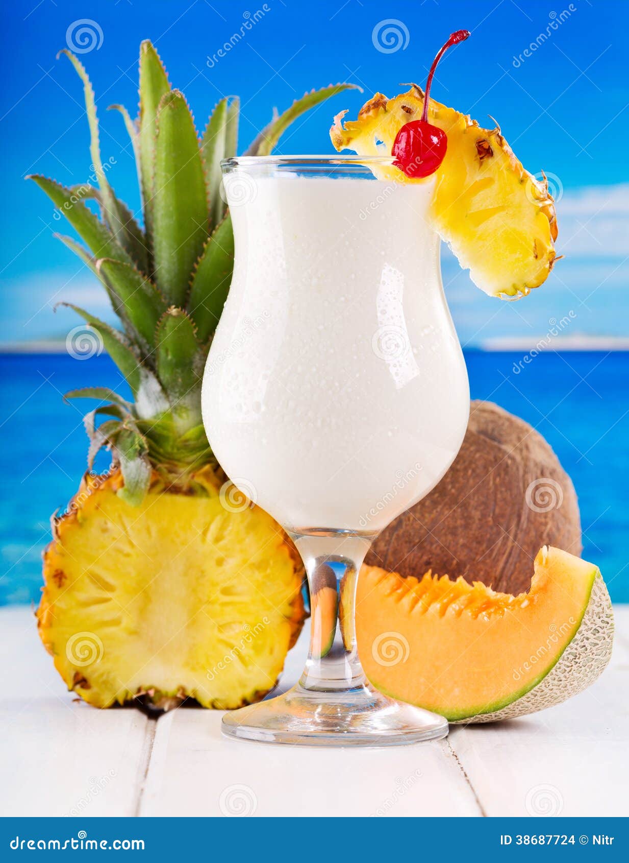 cocktail pina colada with fresh fruits
