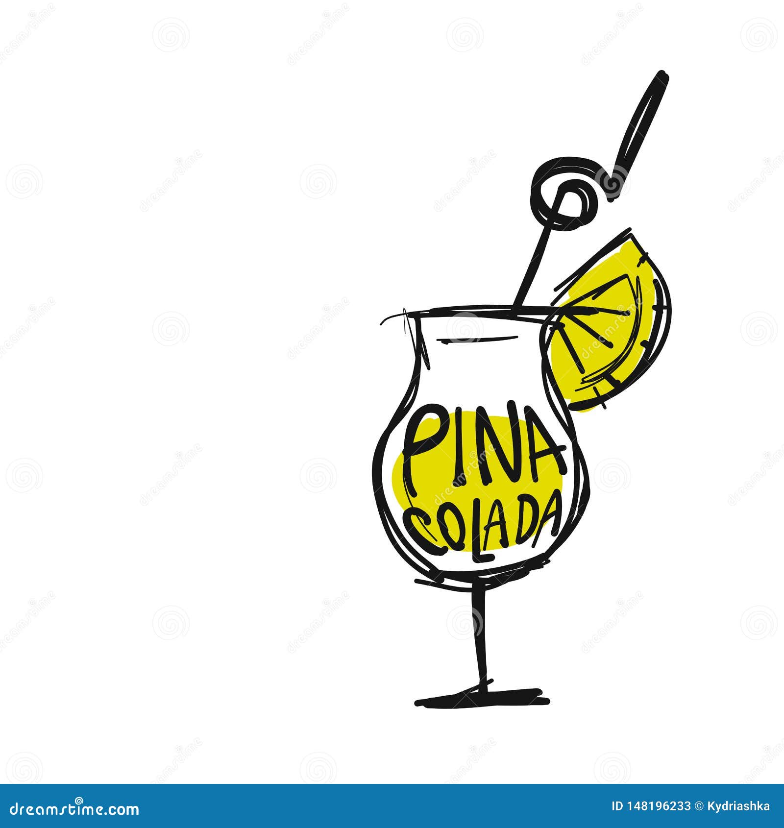 Cocktail Pina Colada, Sketch for Your Design Stock Vector