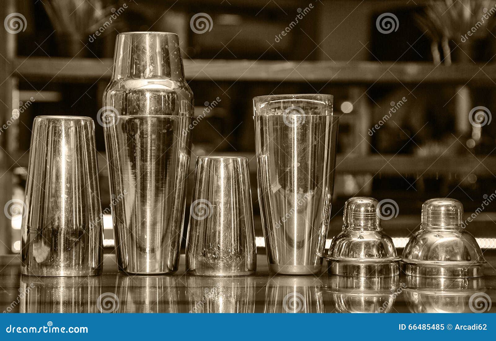 Bartender Accessories Closeup Shaker Jigger Glass Stock Photo 268284419