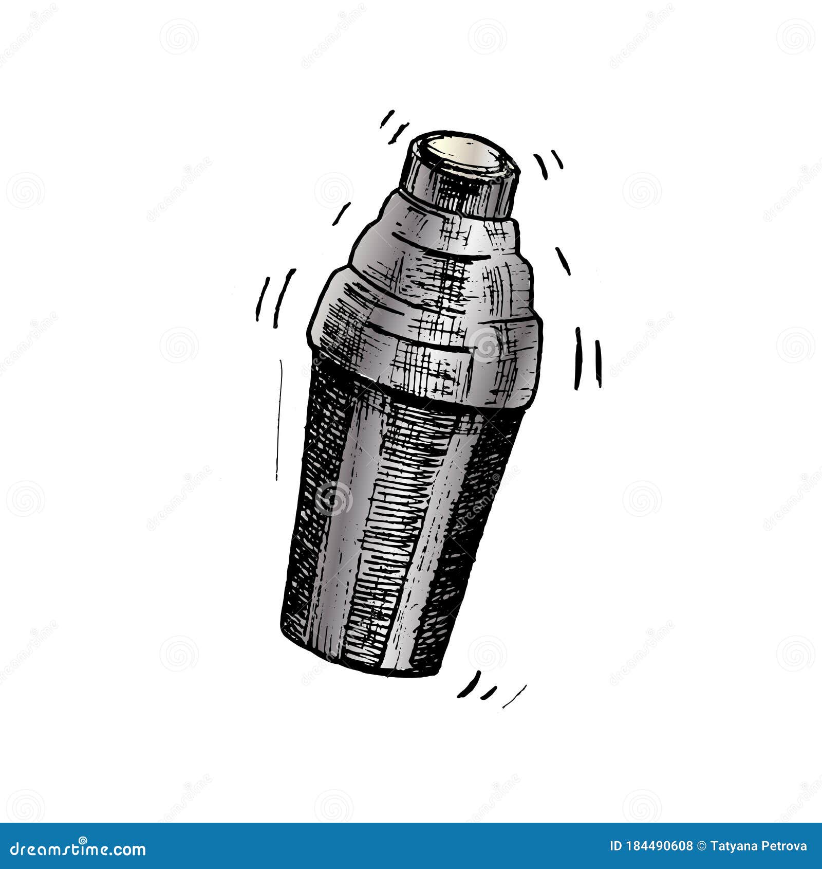 Cocktail Shaker. Hand Drawn Shaker, Isolated on White Background
