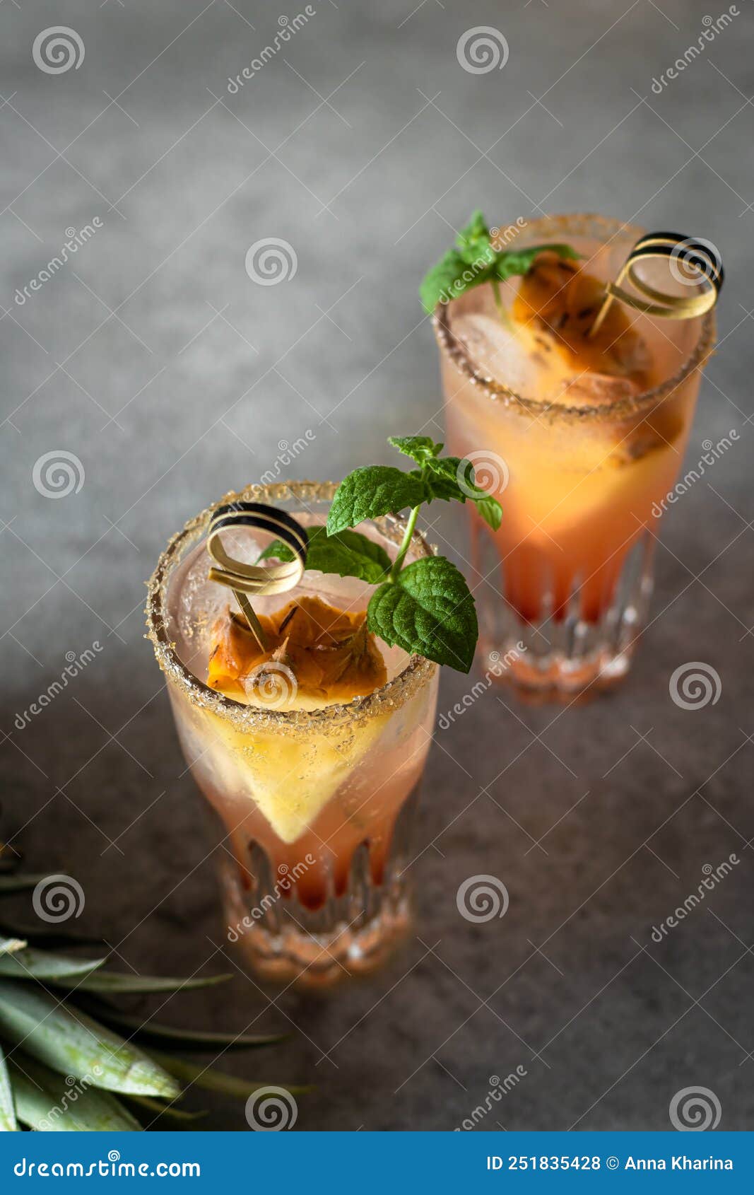 Cocktail with White Rum and Pineapple. Pineapple and Brown Sugar Side