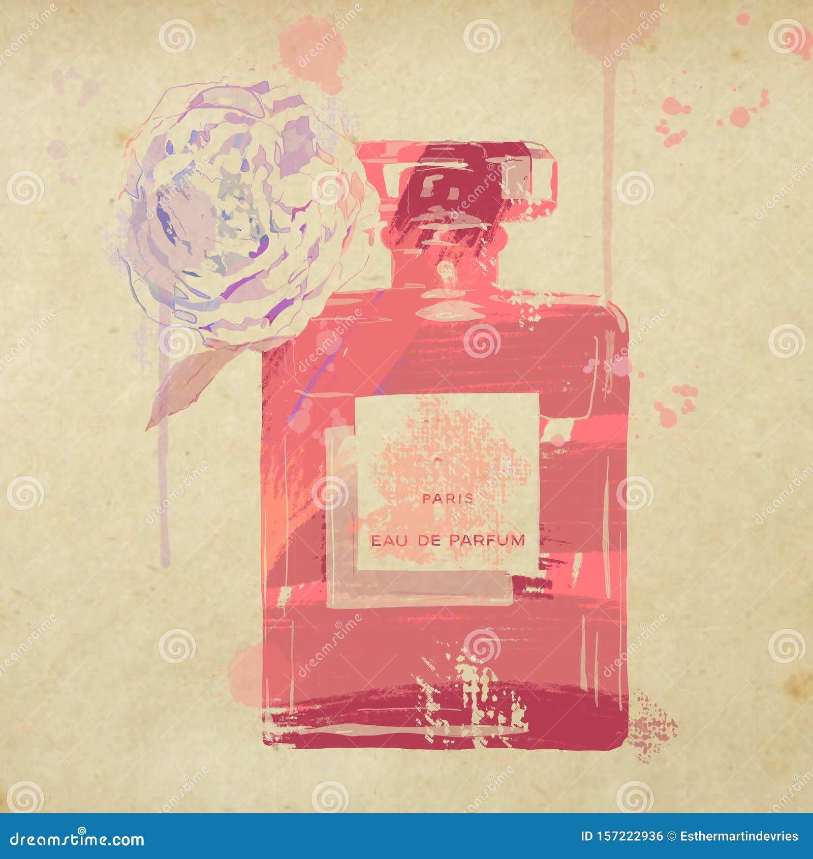 Coco Chanel No 5 Perfume Illustration Painting with Rose Stock Illustration  - Illustration of bottle, chanel: 157222936