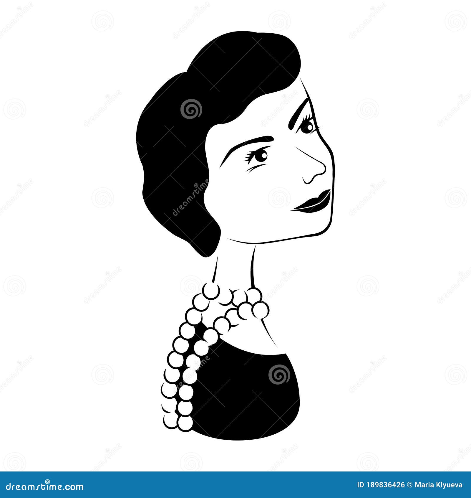 Coco Chanel Portrait. Black and White Hand-drawn Style. Vector Stock Vector  - Illustration of female, drawing: 189836426