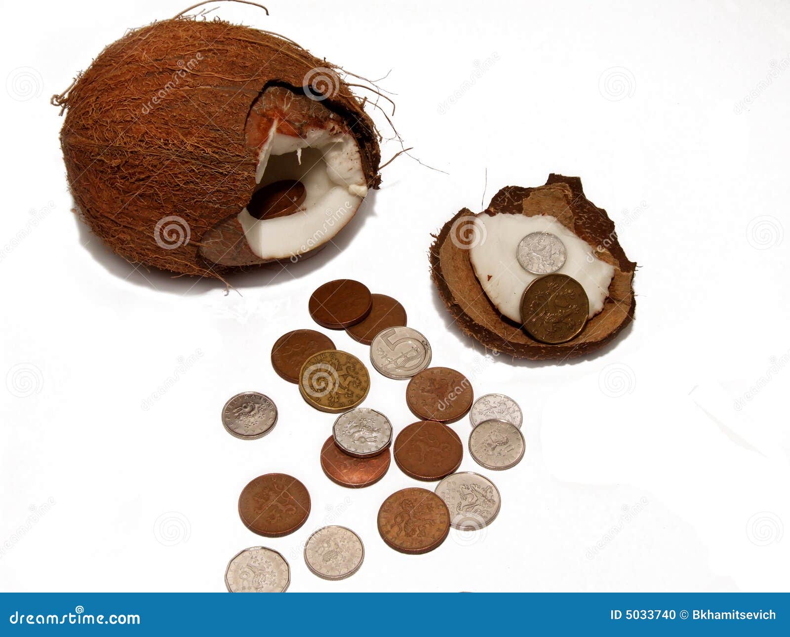 Coco coins money stock photo. Image of coconut, treasure 5033740