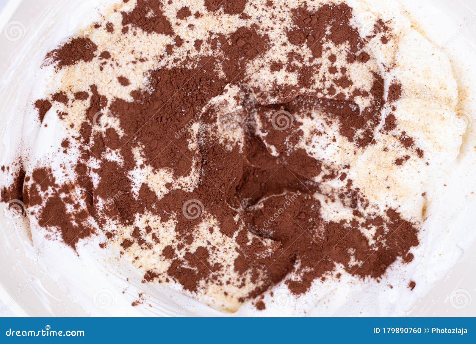 Cocoa Powder on the Sugar and Whipped Cream Stock Photo Image of sugar, brown 179890760