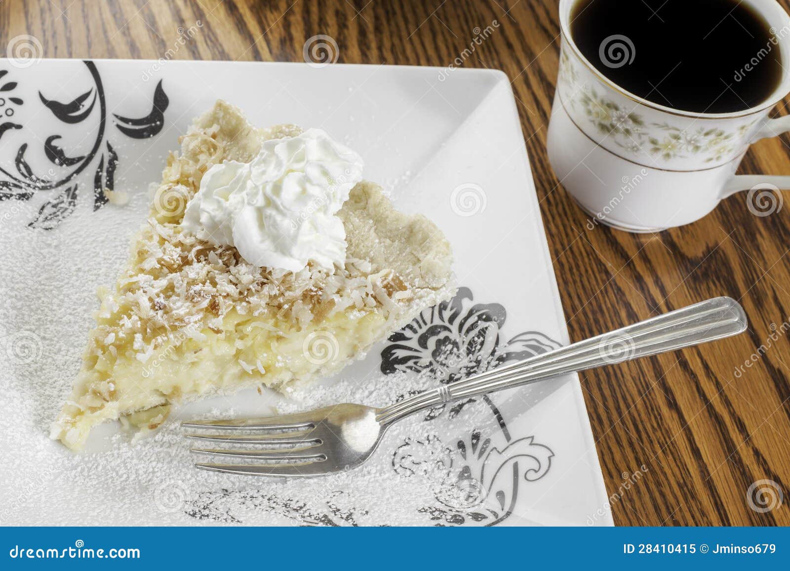 Coconut Cream Pie and Coffee Stock Image Image of baked, delicious