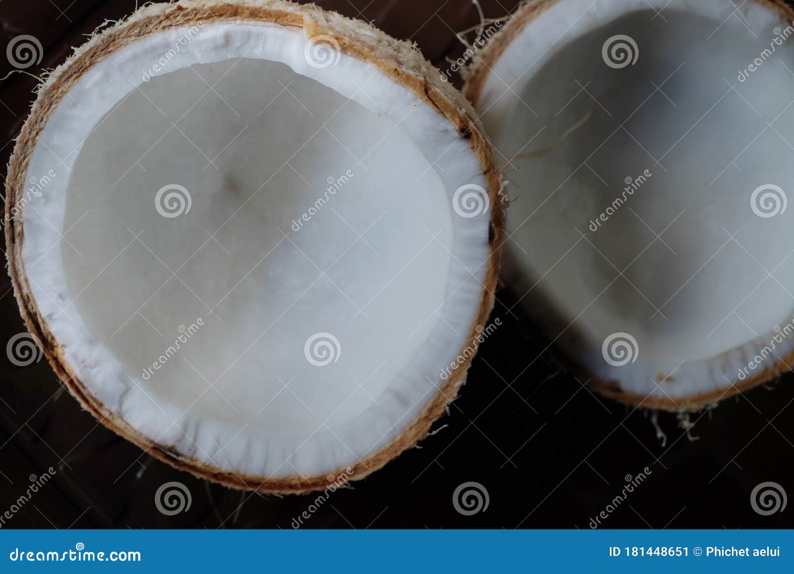 The Coconut is Cut To See the White Flesh. Stock Image - Image of flesh ...
