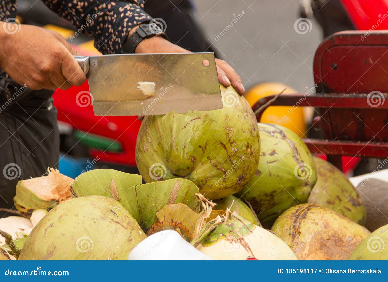 Coconut Cutting for Sale on the Street Stock Image Image of food