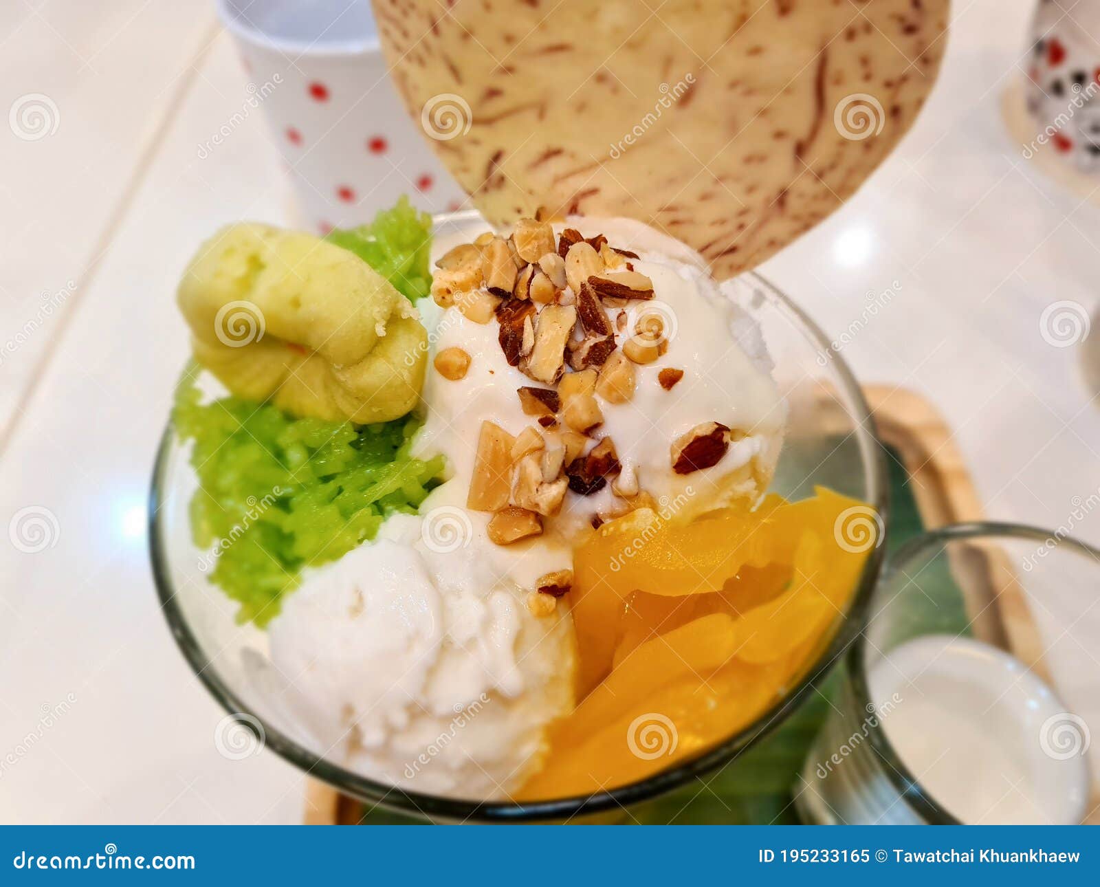 Coconut Ice Cream, Topping and White Sauce Stock Image Image of milk