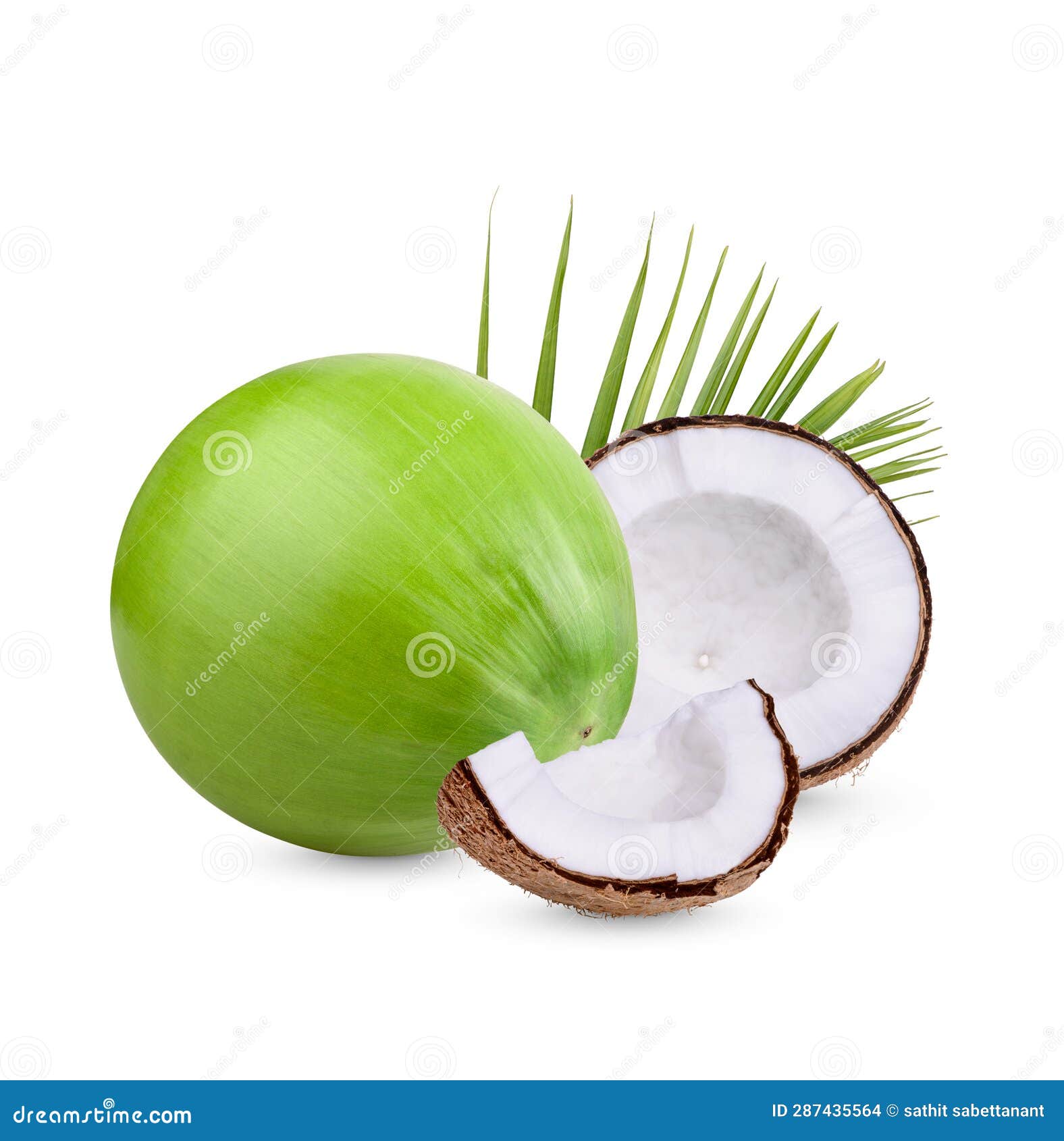 Coconut with Leaves Isolated on White Background Stock Photo - Image of ...